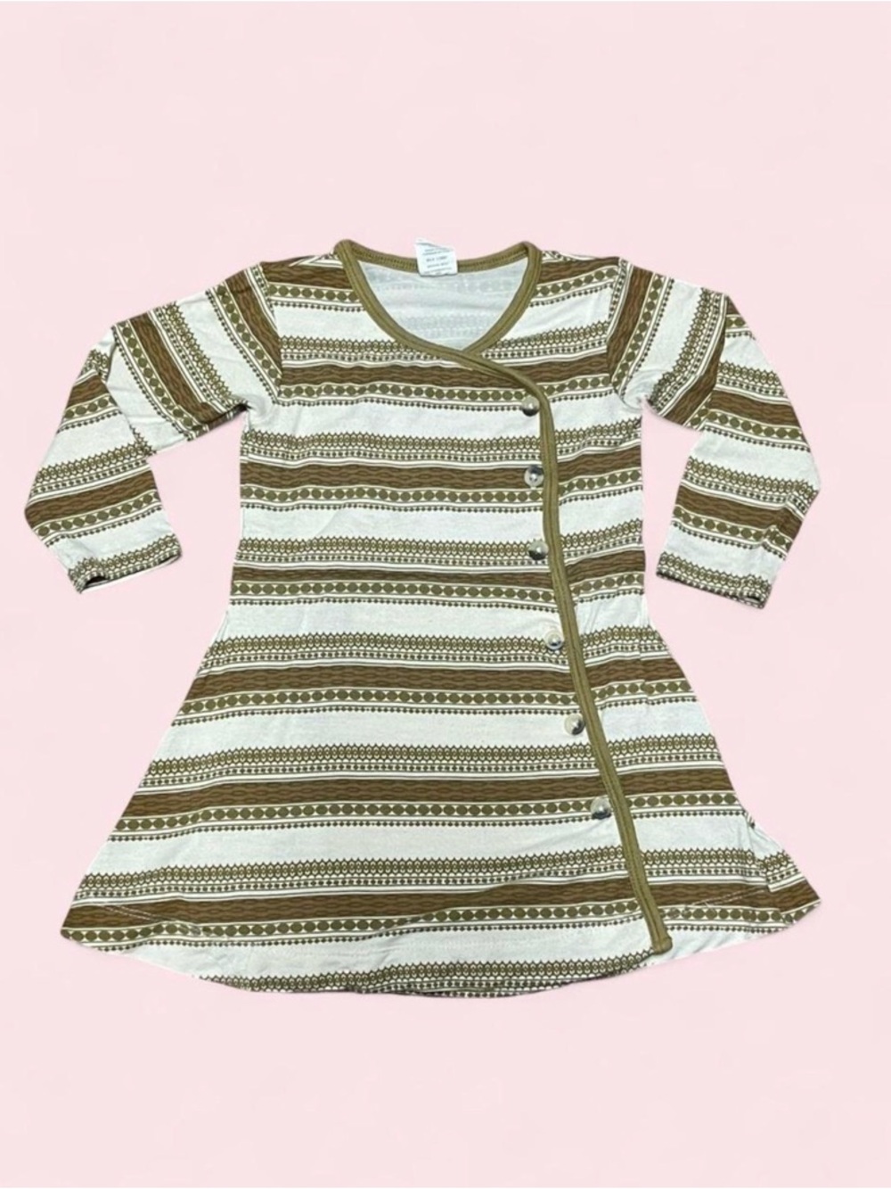 Kate Quinn Bamboo Long Sleeve Wrap Dress 12-18M Boho Baby Green Brown Striped